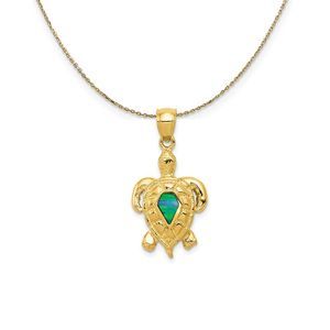 14k Yellow Gold & Synthetic Blue Opal Turtle Necklace - 16 Inch